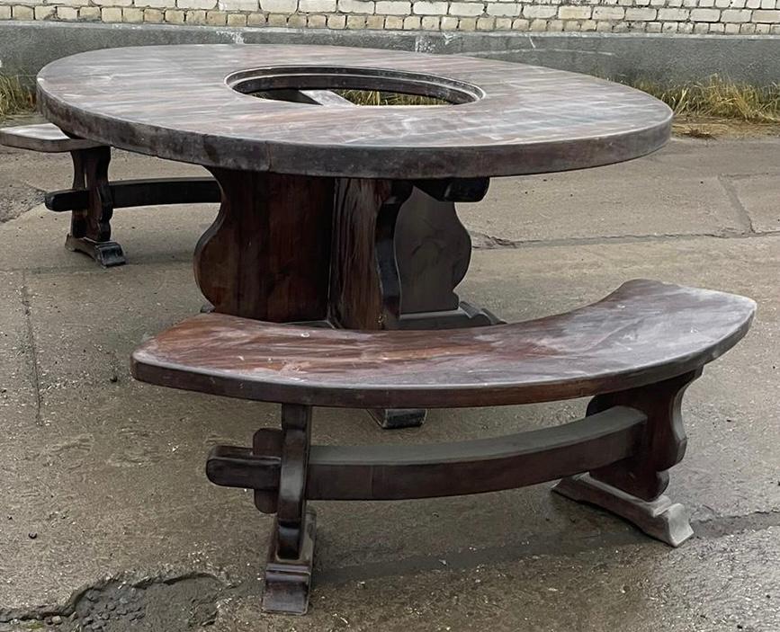 Комплект садовой мебели: круглый стол + радиусные скамейки. Боливия.