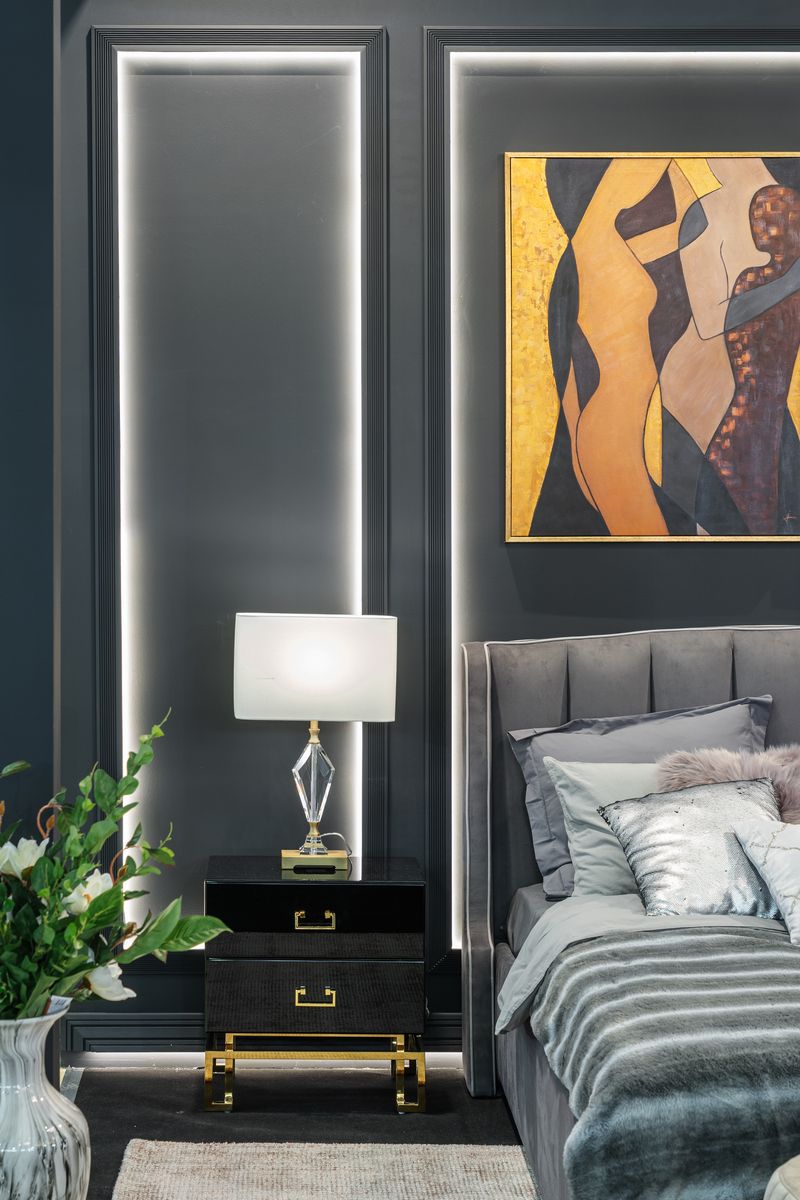 Тумбочка черная с ящиками KFG059, GARDA DECOR.