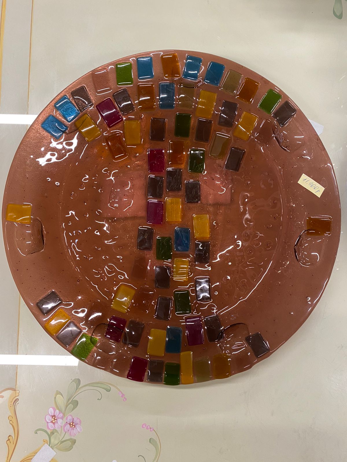 Тарелка декоративная из цветного стекла №1, ручная работа.
