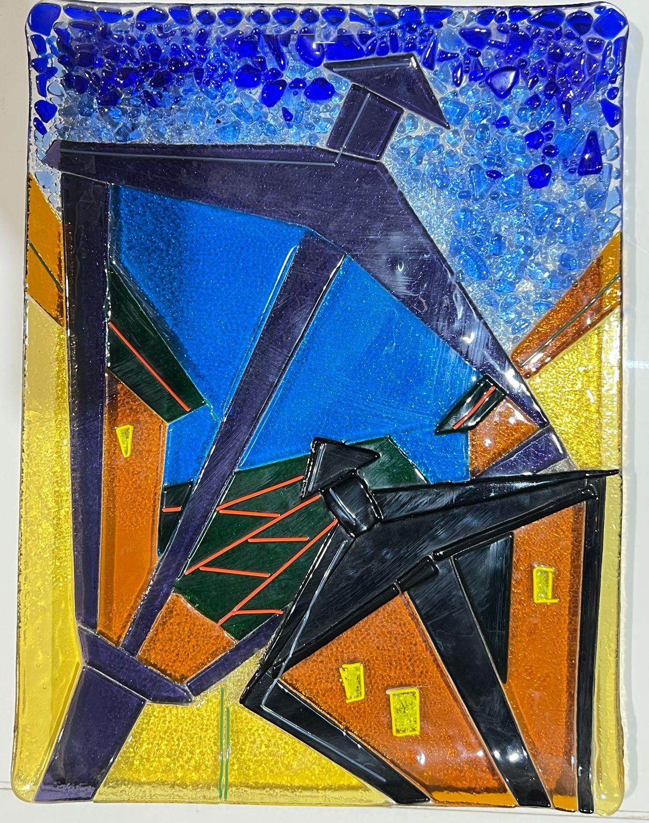 Блюдо декоративное из фриттованного стекла №1, ручная работа.