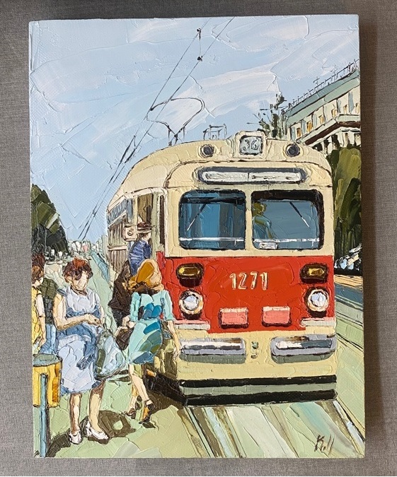 Картина «Трамвай», холст/масло, 40*30.
